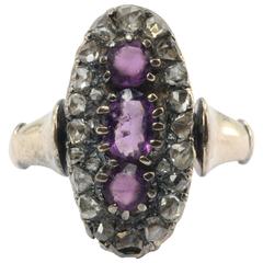 1770s Georgian Gold Rose Cut Diamond Purple Paste Ring