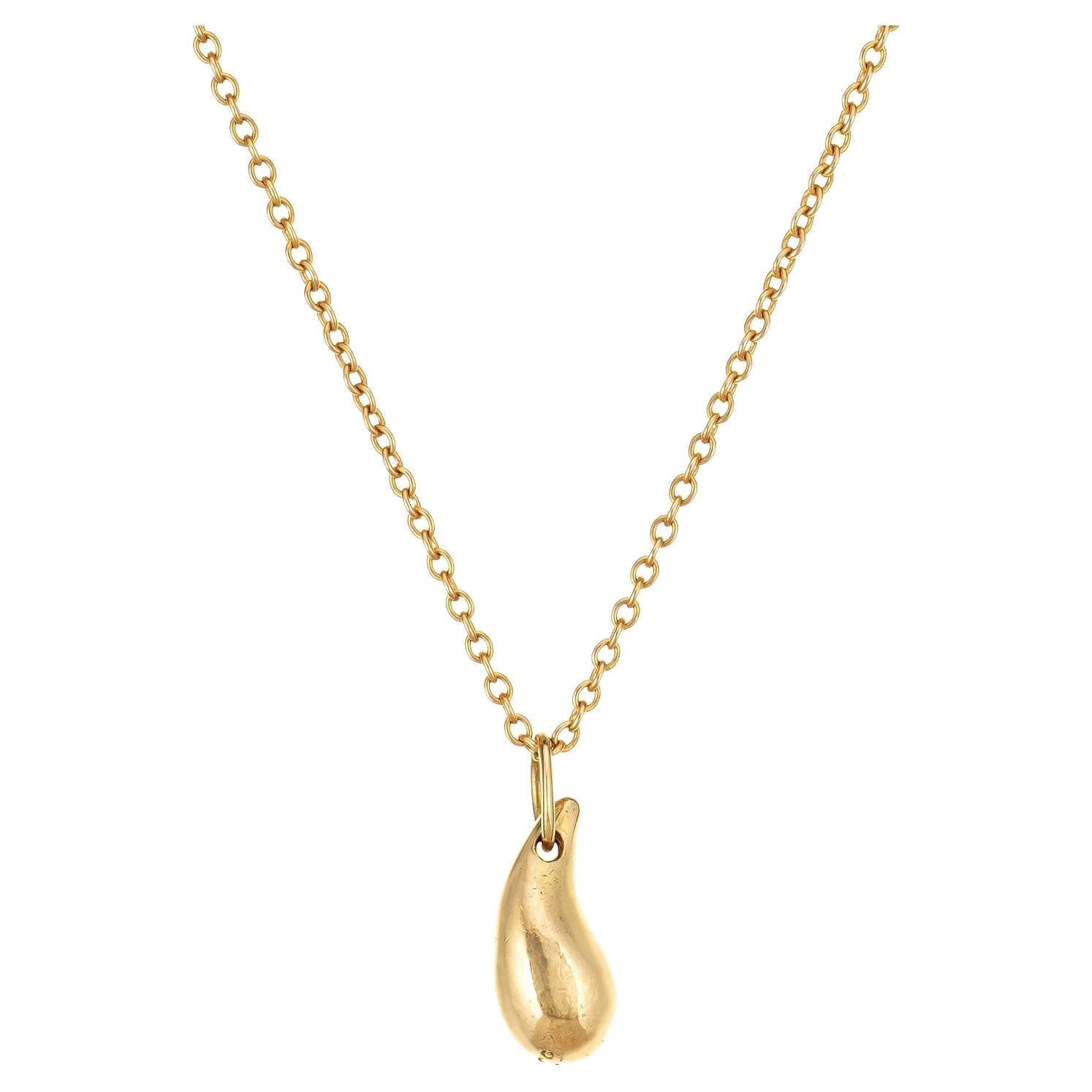 Vintage Tiffany & Co Teardrop Necklace Elsa Peretti 18k Yellow Gold 16.5" For Sale