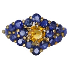 18K Yellow Gold 0.40 Carat Yellow Topaz and 1.5 Carat Sapphire Cocktail Ring