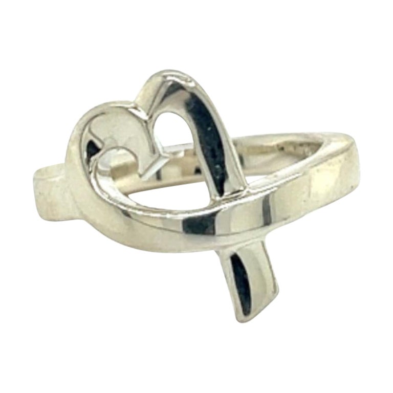 Tiffany & Co Estate Single Loving Heart Ring 6.75 Silver  For Sale