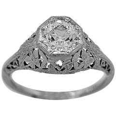 Art Deco .83 Carat Diamond Gold "Belais" Engagement Ring