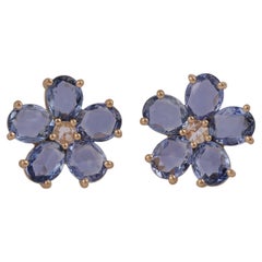 Blue Sapphire & Diamond Earrings Studded in 18k Gold