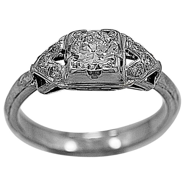Art Deco .45 Carat Diamond Gold Engagement Ring For Sale