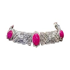 AIG certified 41.57 ct of Burma rubies and 5.10 ct diamonds on 18k gold choker
