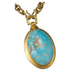 Large Turquoise Gold Drop with Handmade Chain