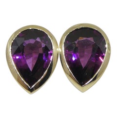 Clous d'oreilles en or jaune 14 carats avec grenat rhodolite en forme de poire de 4,66 carats