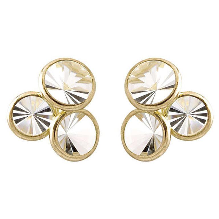 Antonio Bernardo Prism-Cut Rock Crystal Gold Triple Stud Earrings