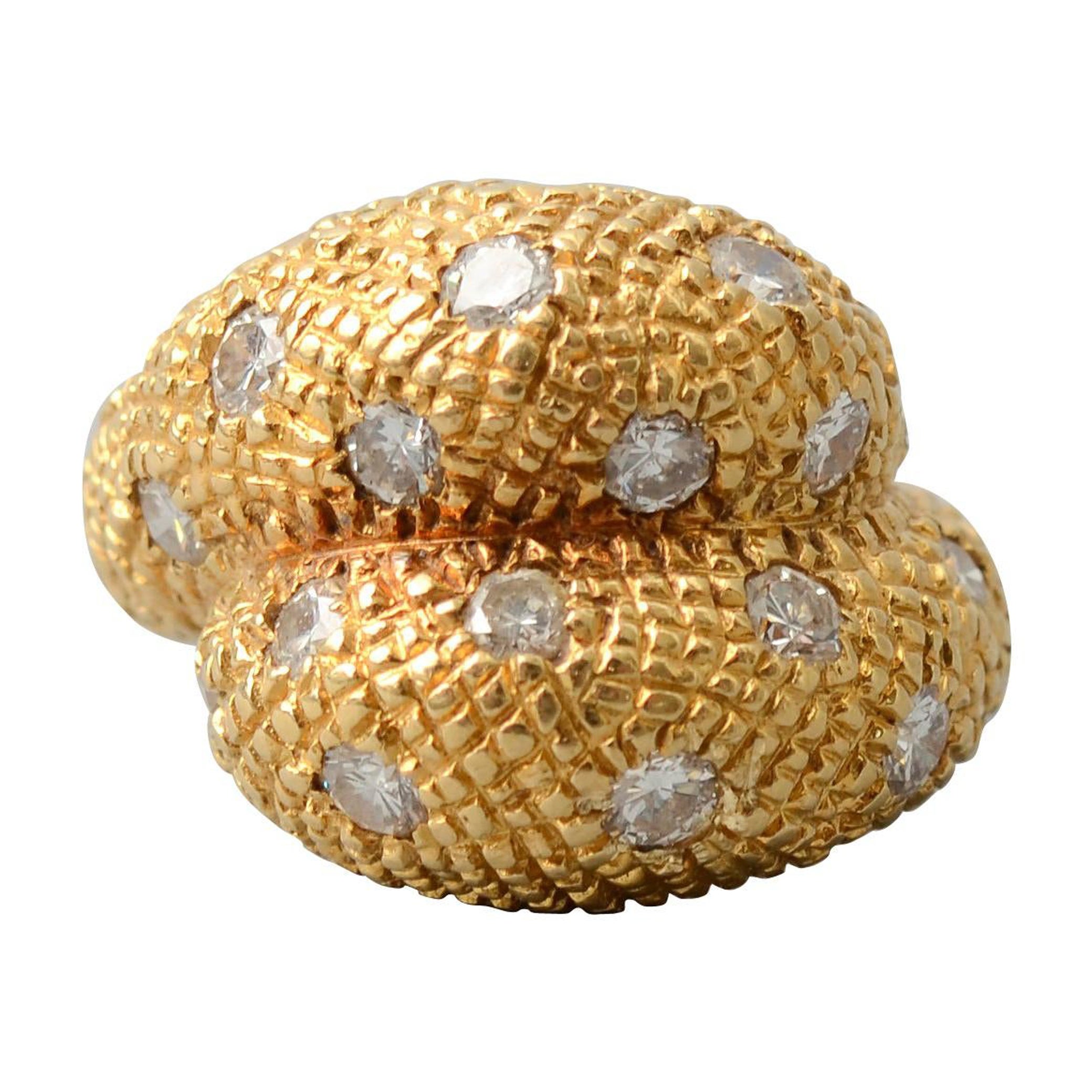 Van Cleef & Arpels Gold and Diamond Crossover Cocktail Ring