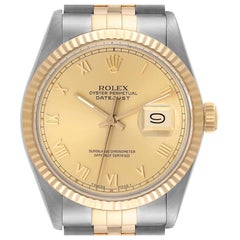 Rolex Datejust Steel Yellow Gold Roman Dial Vintage Mens Watch 16013
