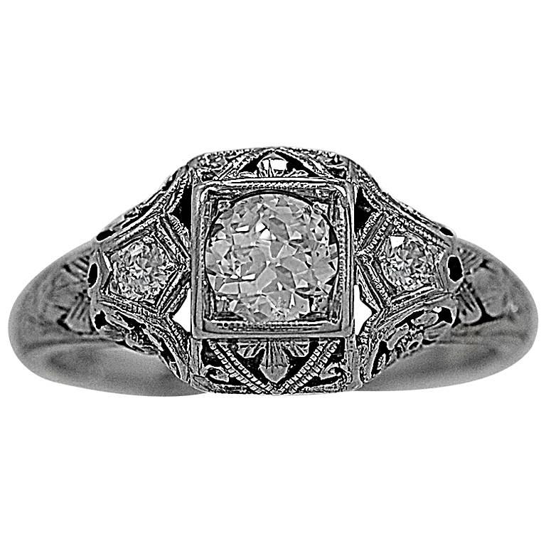 Art Deco .33 Carat Diamond Gold Engagement Ring