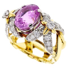 Tiffany & Co. Schlumberger Natural Pink Sapphire and Diamond Ring, PT and Gold