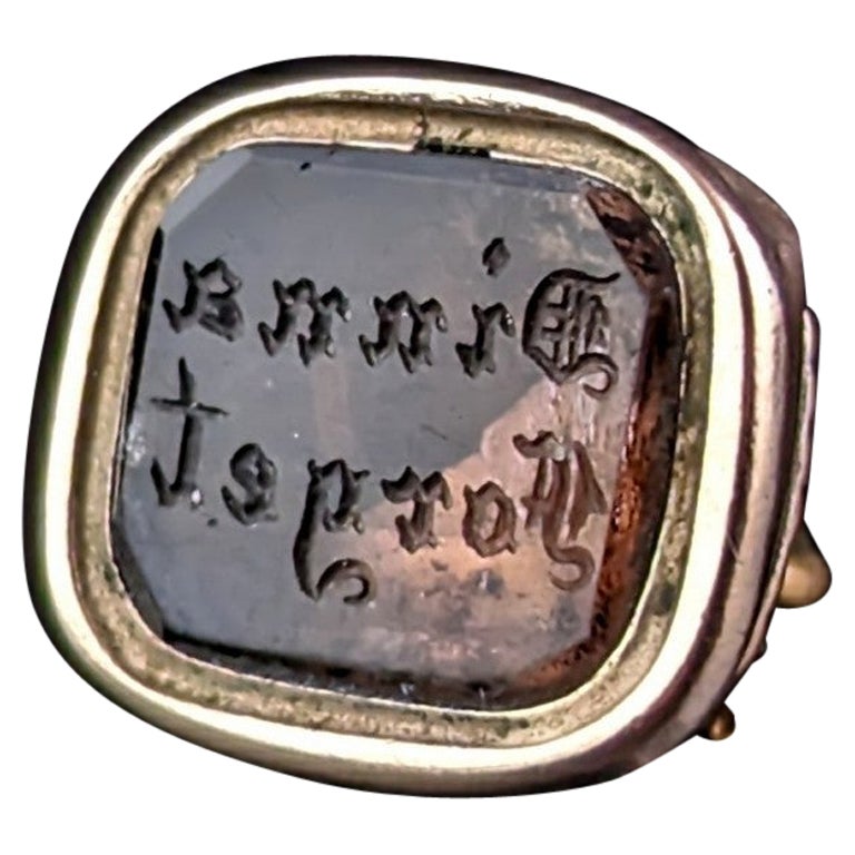 Tiny Antique 9k gold seal fob pendant, Dinna Forget 