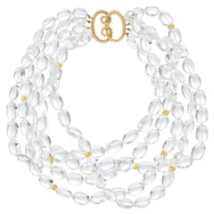 Verdura 18k Gold Rock Crystal Bead Torsade Necklace