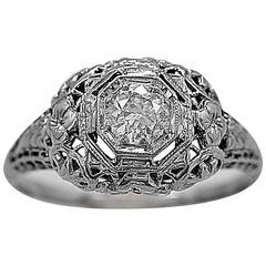 Art Deco .35 Carat Diamond Gold Filigreed Engagement Ring
