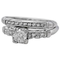 Antique Art Deco .35 Carat Diamond Platinum Wedding Ring Set