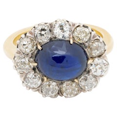 Antique Victorian 5.90 Ct Natural No Heat Sapphire 2.90 Ct Mine Diamond ring