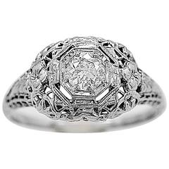Antique .35 Carat Diamond Gold Filigreed Engagement Ring 8