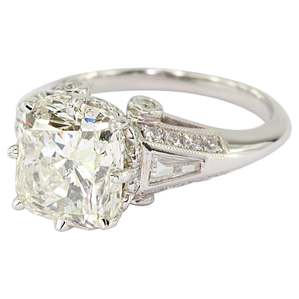 4 Carat Diamond Cushion Cut Platinum Engagement Ring 