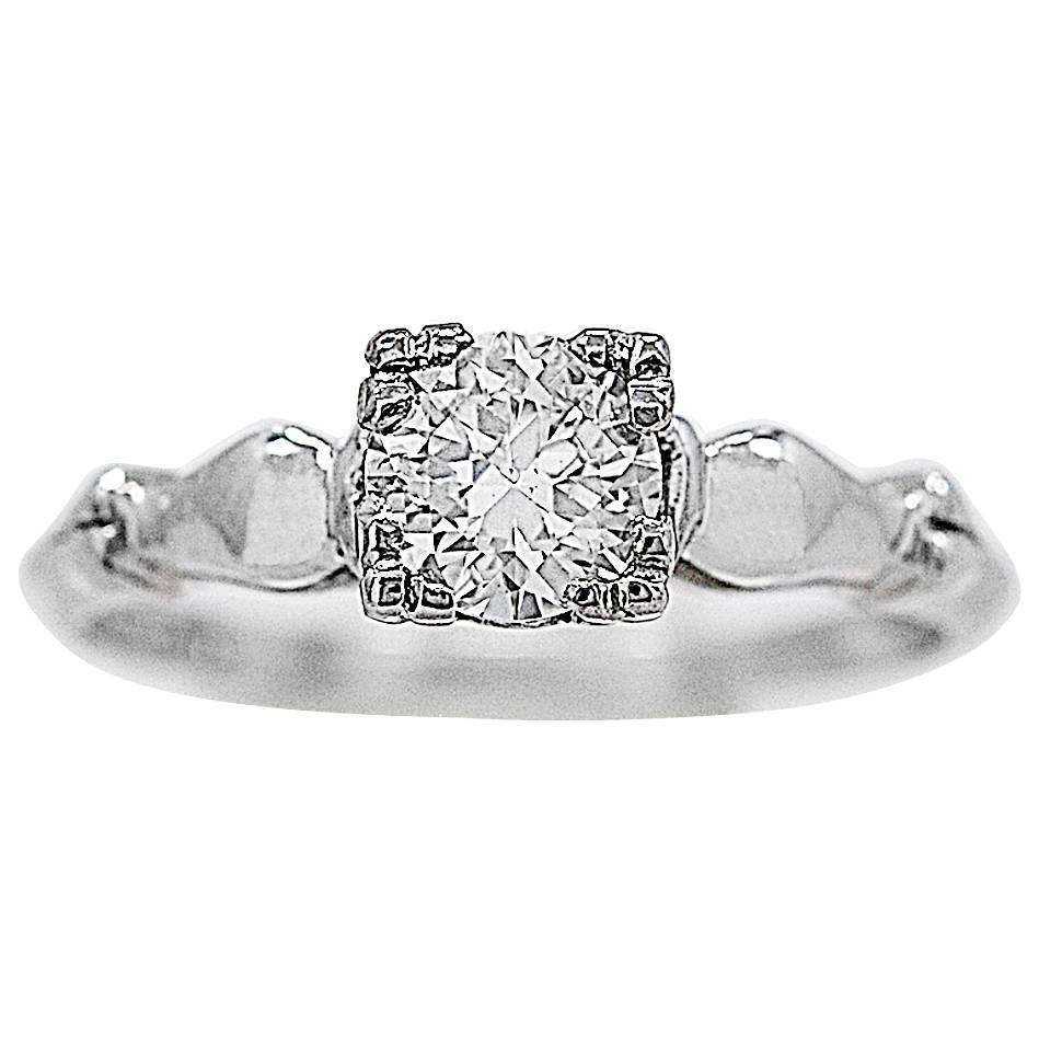 Art Deco .58 Carat Diamond Platinum Engagement Ring For Sale