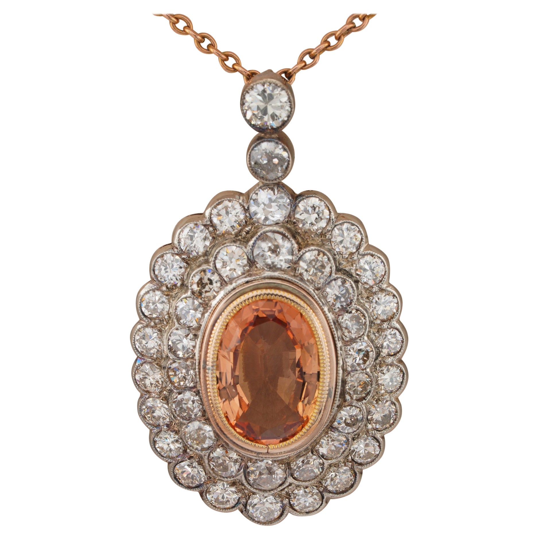 Victorian/Edwardian Imperial Topaz Diamond Pendant/Necklace 1900 ca. For Sale