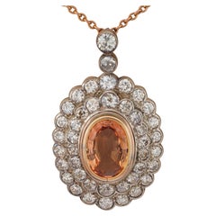 Pendentif/collier victorien/édouardien en topaze impériale et diamants, vers 1900