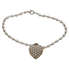 Victorian Natural Pearl Sweet Heart Bracelet 15 Ct Platinum Bracelet