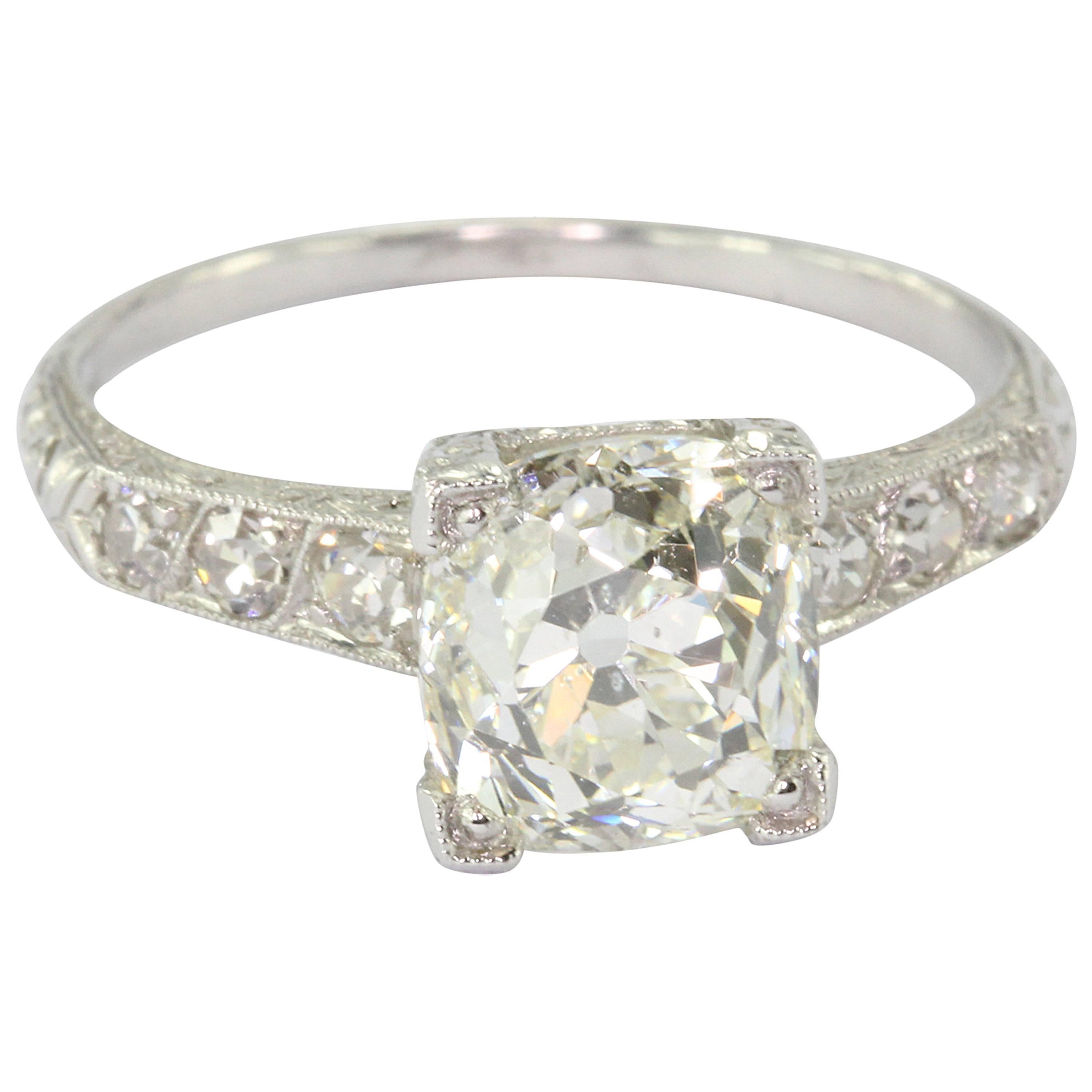 Art Deco 2.27 Carat Old Mine Diamond Platinum Engagement Ring