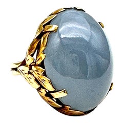 14K Blau-grauer lavendelfarbener Jade Cabochon Großer Ring
