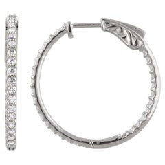 14K Blanc 3.00 Carat Diamond Inside-Outside Hinged Hoop Earrings