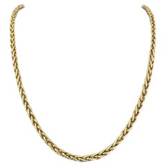 14 Karat Yellow Gold Long Polished Wheat Link Necklace 