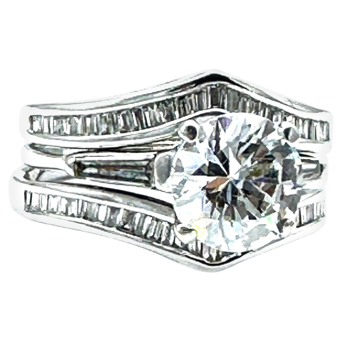 14K 1.60CTW Engagement Wrap Solitaire Baguette Ring For Sale