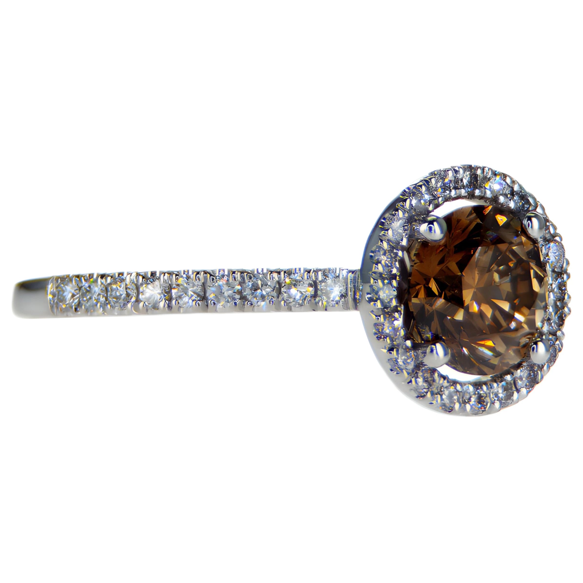 For Sale:  Round  Fency Yellowish Brown Halo Diamond Engagement Ring