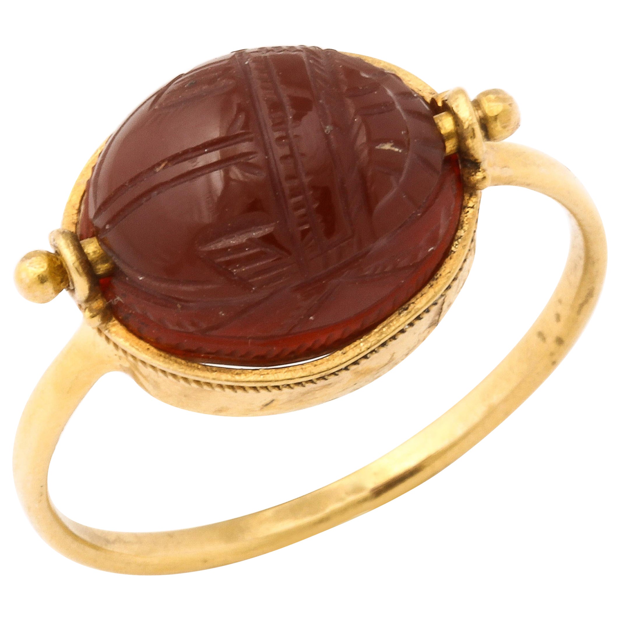 18 Kt Gold Two Sided Victorian Carnelian Scarab Ring For Sale