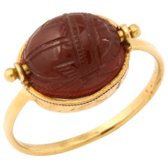 18 Kt Gold Two Sided Victorian Carnelian Scarab Ring