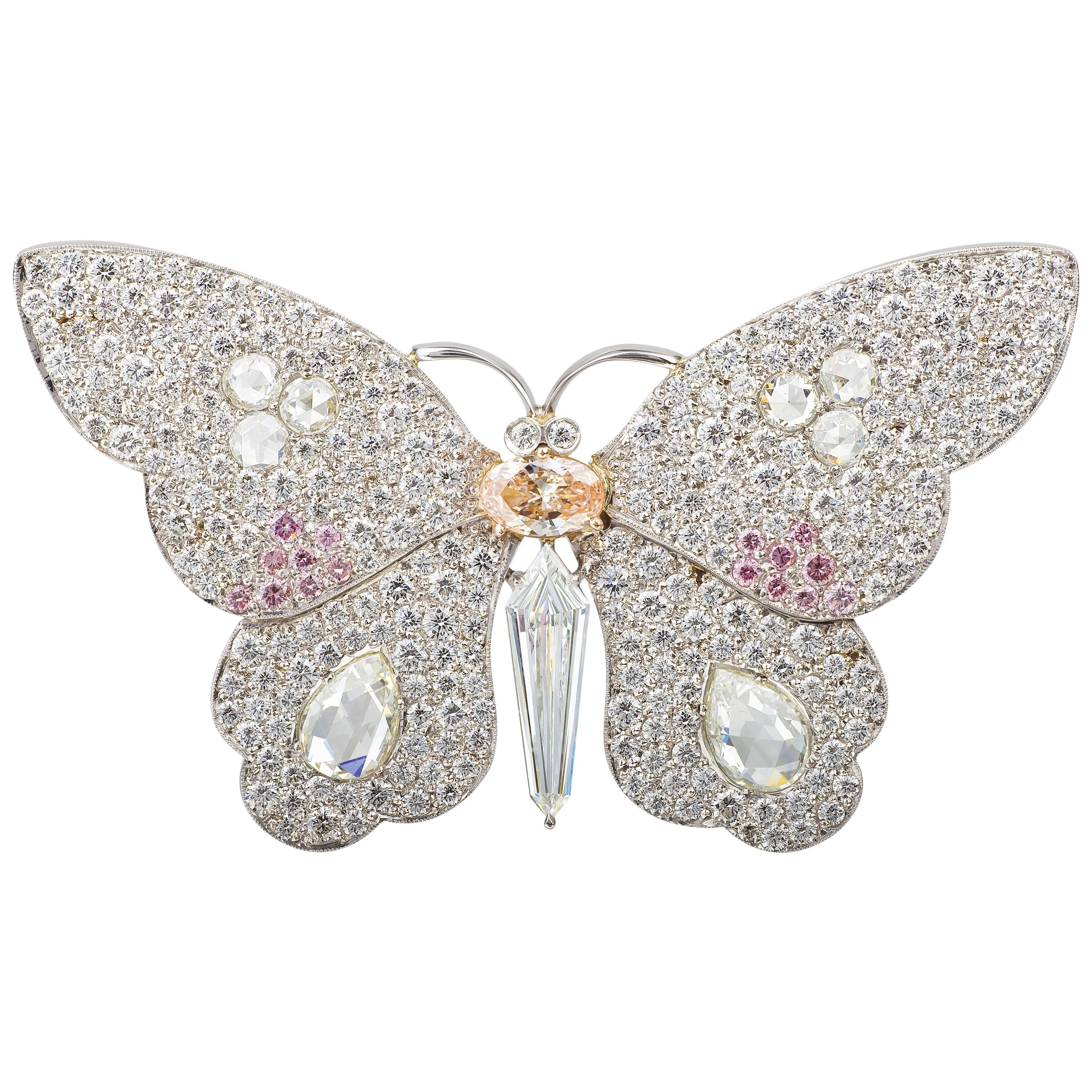 David Michael Diamond Platinum Butterfly Pendant For Sale