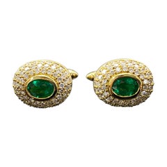 Emerald and Diamond Yellow Gold Cufflinks 