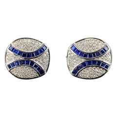 Certified Sapphire and Diamond Cufflinks in 18K White Gold