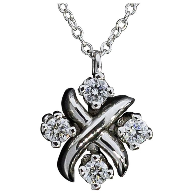 Tiffany and Co. Schlumberger Diamond Platinum "Lynn" Collection Pendant