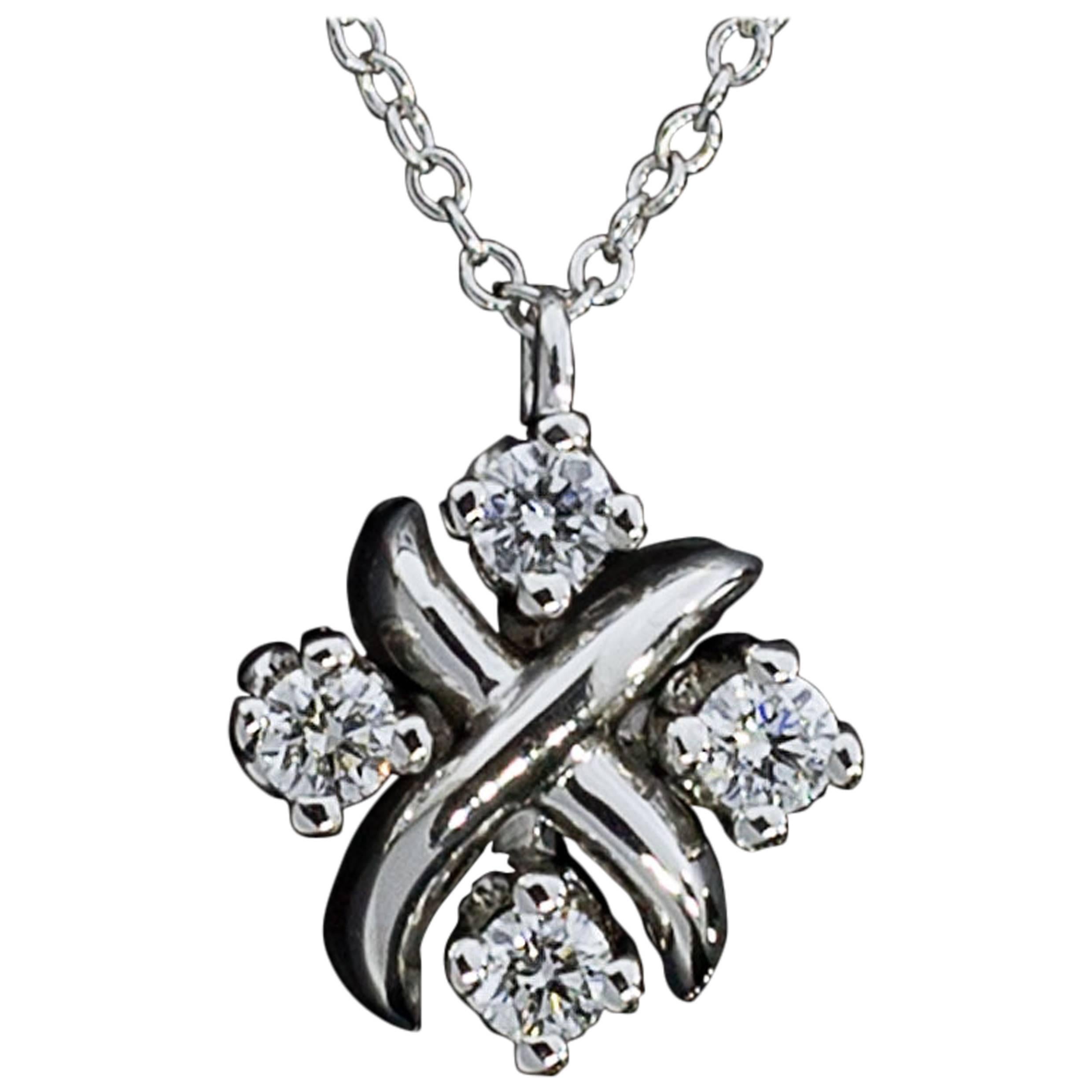 Tiffany & Co. Schlumberger Diamant Platin "Lynn" Sammlung Anhänger Halskette