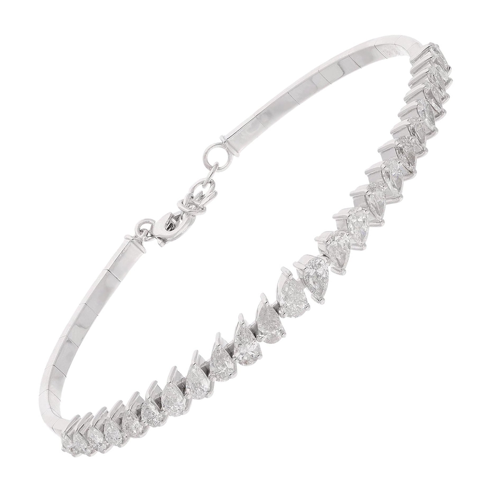 3.00 Carat Pear Shape Diamond Bracelet 14 Karat White Gold Handmade Fine Jewelry For Sale