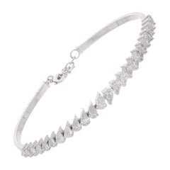 3.00 Carat Pear Shape Diamond Bracelet 14 Karat White Gold Handmade Fine Jewelry