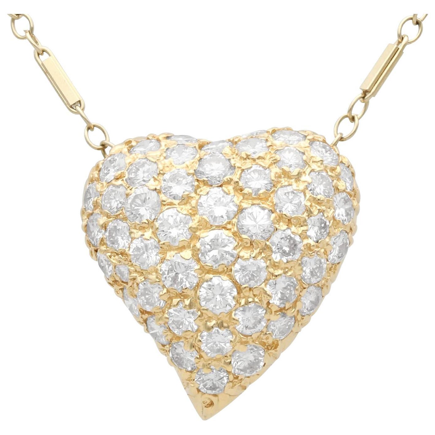 Vintage 1.28ct Diamond and 14k Yellow Gold Heart Pendant For Sale