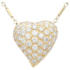 Retro 1.28ct Diamond and 14k Yellow Gold Heart Pendant