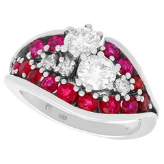 Anillo de vestir vintage de oro blanco de 18 quilates con rubí de 0,82 quilates y diamante de 1,28 quilates