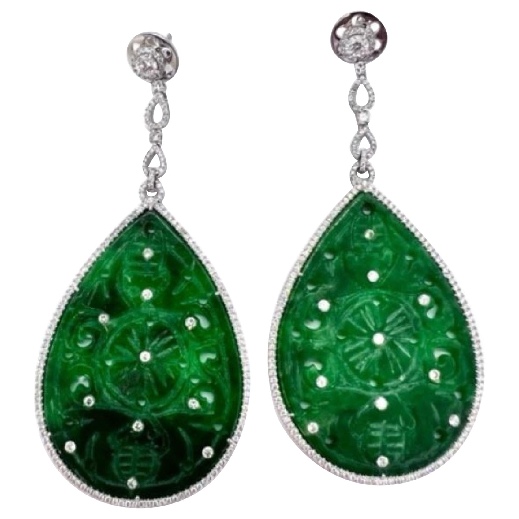 Sophia D. 18.57 Carat Jade and Diamond Earrings For Sale