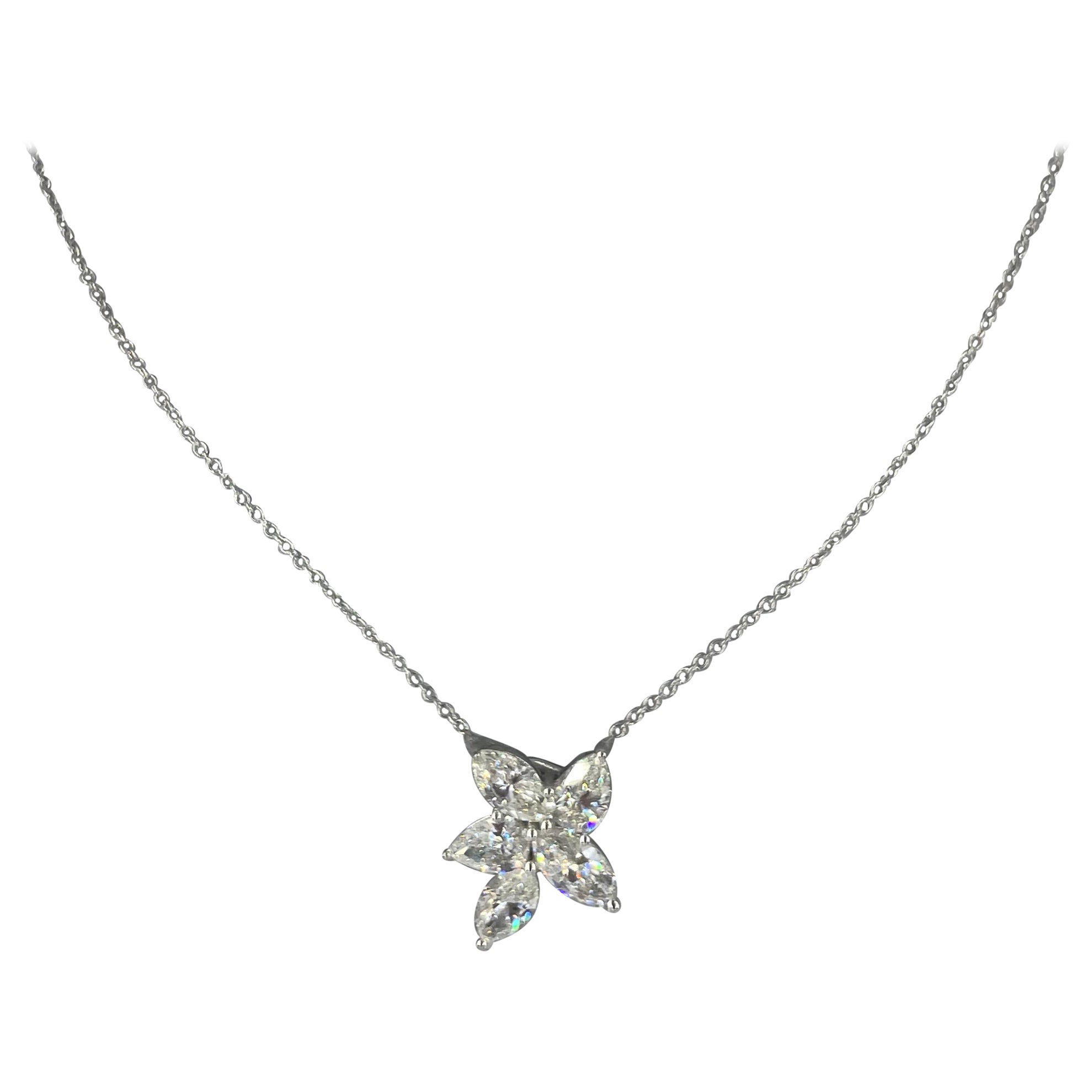 J. Birnbach 2.42 carat Pear and Marquise Shape Cluster Pendant in 18K White Gold For Sale