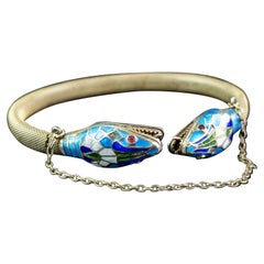 Antique Art Deco silver gilt and enamel snake bangle, bracelet, Egyptian revival