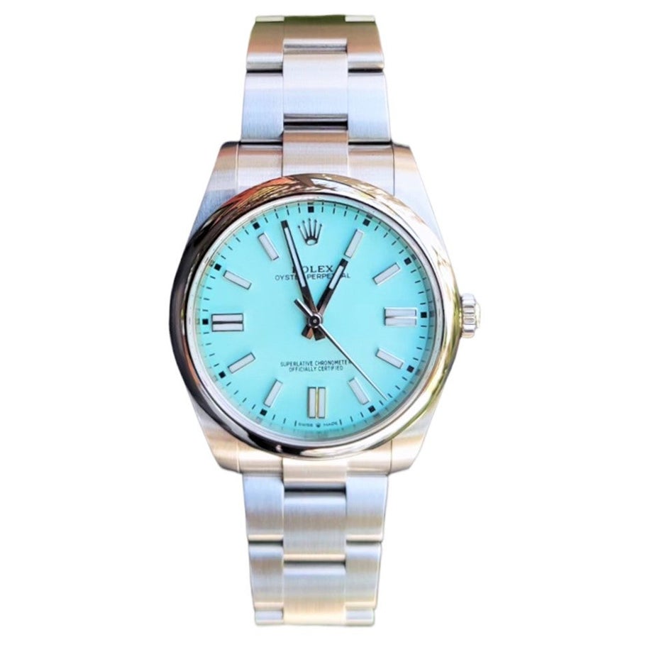 Rolex Unisex Oyster Perpetual Steel 41mm Turquoise  For Sale