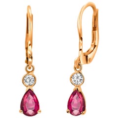 Pair Burma Pear  Ruby Diamond 1.45 Carat Yellow Gold One Inch Hoop Earrings