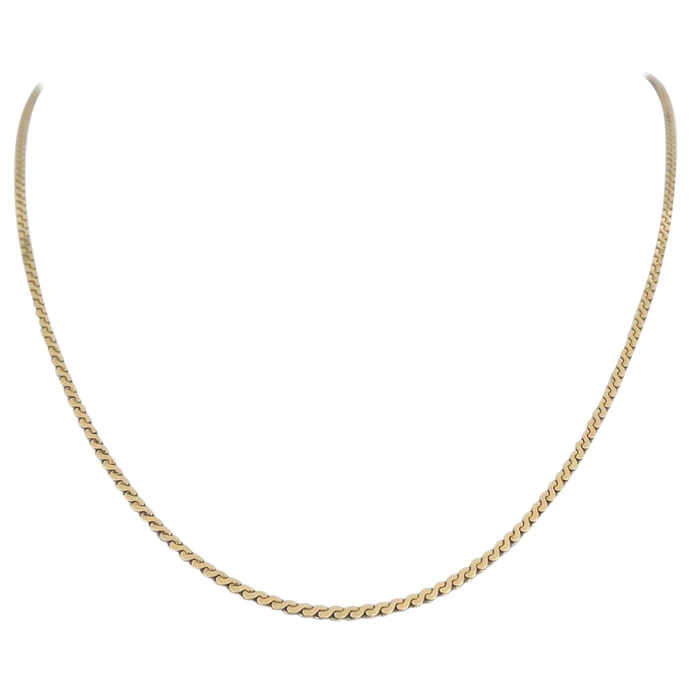 14 Karat Yellow Gold Solid Thin Serpentine Link Chain Necklace 